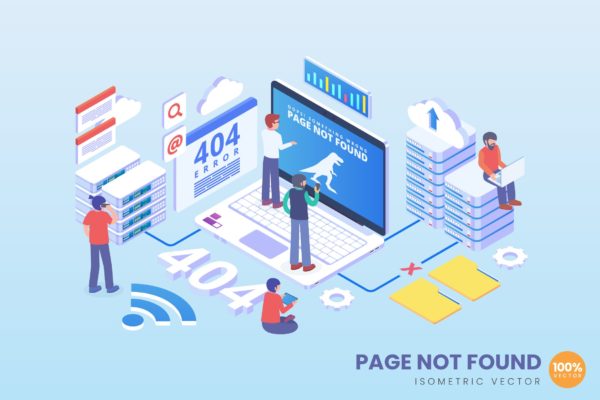 404错误页面主题2.5D矢量等距概念插画精选 Isometric Error 404 Page Not Found Vector Concept