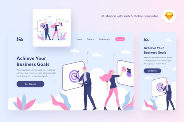 项目计划网站矢量插画设计精选设计模板精选素材[SKETCH&SVG] Vela mission illustration (Sketch, SVG)