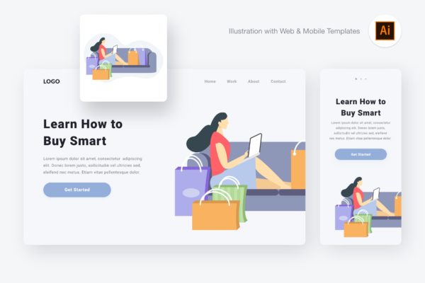 时尚购物主题Web&APP设计矢量插画设计精选设计模板精选素材[AI&SVG] Buying illustration (Illustrator & SVG)