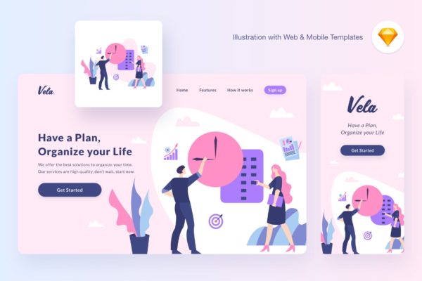 项目管理主题概念插画精选设计素材[SKETCH&SVG] Vela planning illustration (Sketch, SVG)