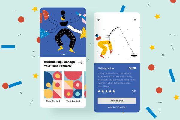 多任务处理主题APP界面设计矢量插画设计精选素材 Multitasking Mobile Interface Illustrations