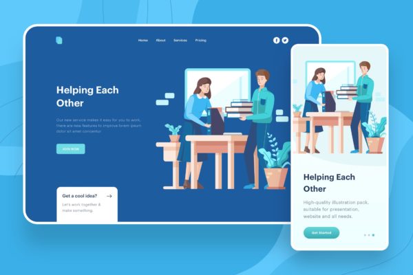职场互助主题网站矢量插画设计精选设计模板精选素材 Helping Each  Other Illustration – Website Header