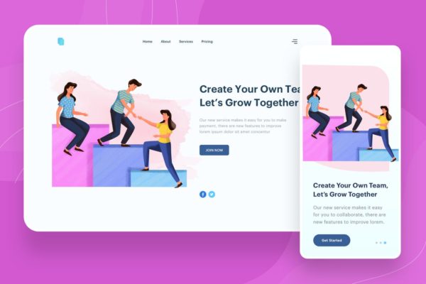 共同成长主题网站设计矢量插画设计精选素材 Grow Together Illustration – Website Header