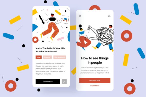 创意绘画主题APP界面设计矢量插画设计精选素材 Drawing Mobile Interface Illustrations