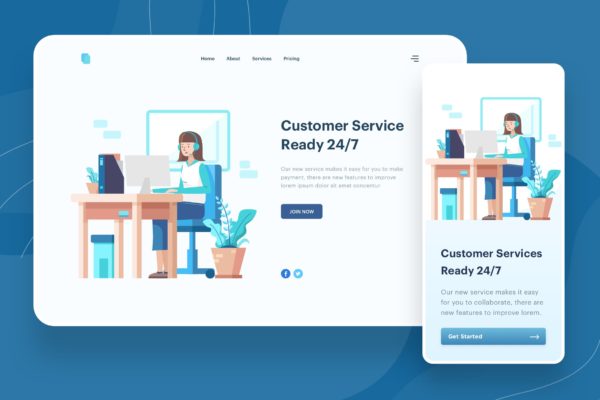客户服务主题APP&Web矢量插画设计精选 Customer Service Illustration – Website Header