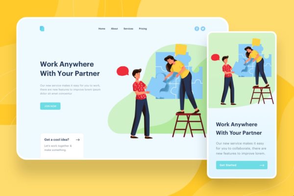 合作伙伴主题Web设计矢量插画设计精选素材 Work With Partner Illustration – Website Header