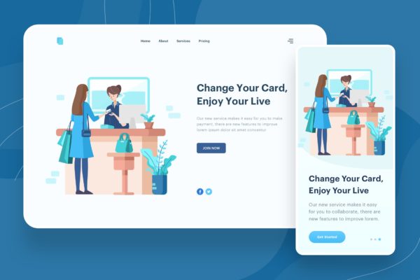 信用卡/金融卡业务主题APP&Web矢量插画设计精选 Change Your Card Illustration – Website Header