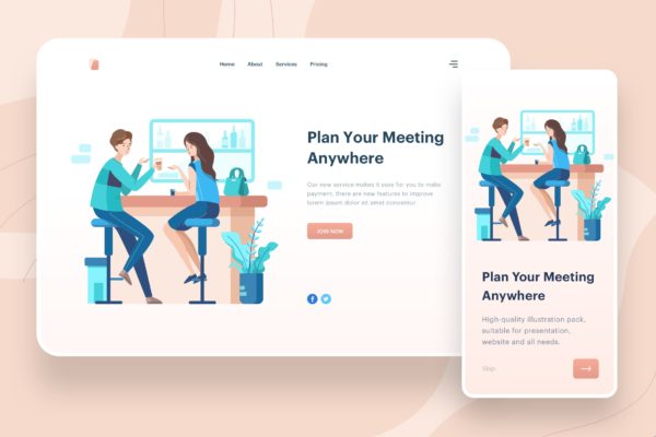 便捷会议管理主题APP&Web矢量插画设计精选 Plan Your Meeting Anywhere Illustration – Website