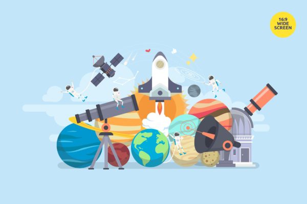 太空科学探索主题矢量概念插画精选 Space Science Exploration Vector Concept