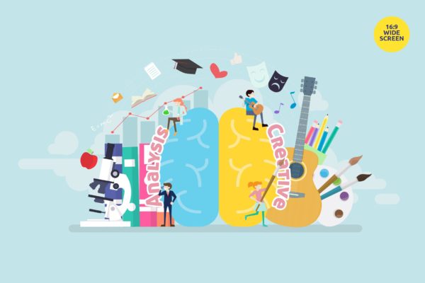 大脑逻辑分析与创造性主题矢量概念插画精选 Logic Brain Analysis and Creative Solution Vector