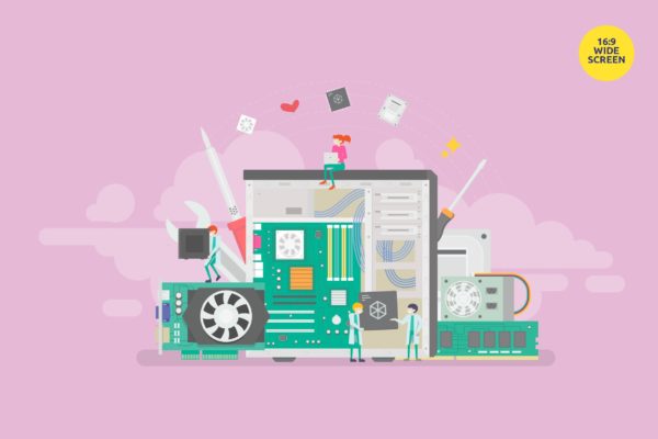 PC电脑维修主题矢量概念插画精选 PC Maintenance Vector Concept Illustration