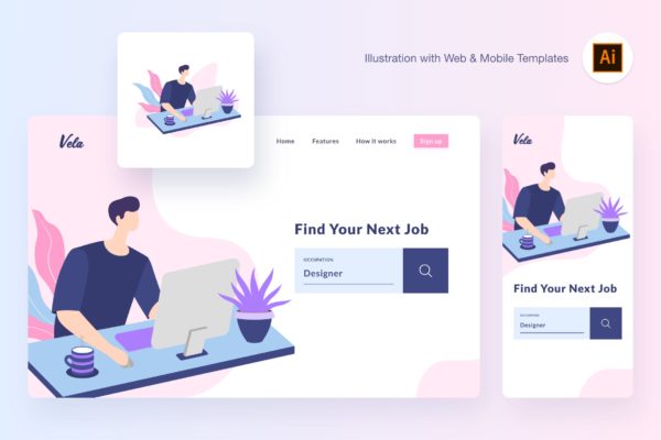 工作场景矢量概念插画精选素材[AI&SVG] Vela working illustration (Illustrator, SVG)