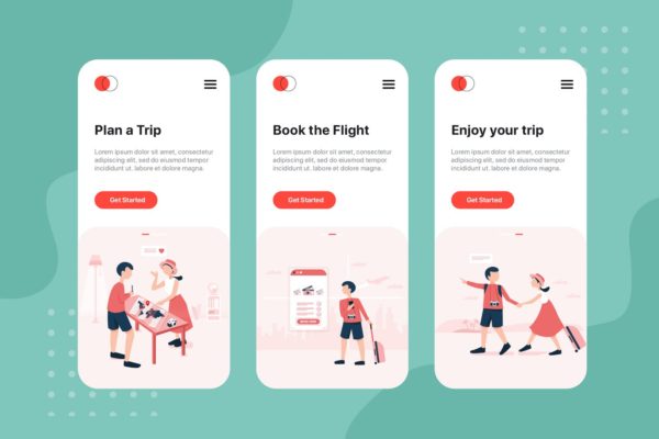 旅游主题APP应用引导页设计模板 On boarding screens for Online Booking Travel app