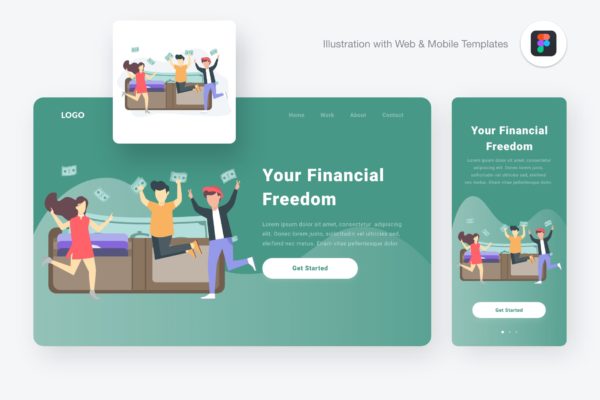 财务自由主题Web&APP矢量插画设计精选设计模板精选素材[Figma&SVG] Financial freedom illustration (Figma & SVG)