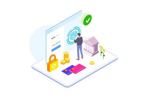 支付安全金融业务场景等距概念插画精选v3 Payment Security by Finance Isometric – FV