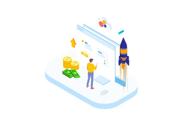 快速转账金融业务场景矢量等距概念插画精选v1 Quick money transfer of Finance Isometric – FV