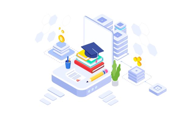 教育基金区块链平台等距概念插画精选v4 Education Fund Blockchain Platform Isometric – FV