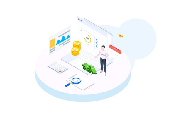 财务成本管理金融业务场景等距概念插画精选v1 Track Financial Costs Isometric Illustration – FV