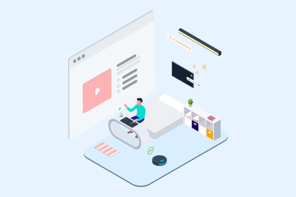 智能多媒体应用场景等距概念插画精选v1 Smart Echo Isometric Illustration – T2