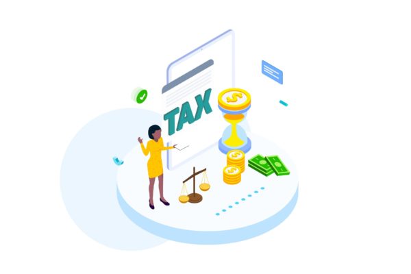 纳税金融业务场景等距概念插画精选v2 Pay Tax of Finance Isometric Illustration – FV