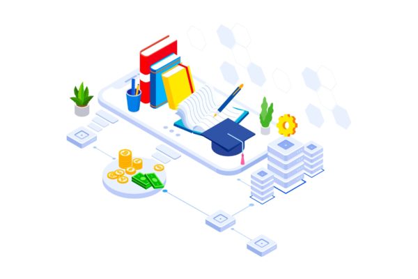 教育基金区块链平台等距概念插画精选v3 Education Fund Blockchain Platform Isometric – FV
