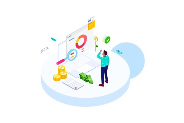 财务成本管理金融业务场景等距概念插画精选v2 Track Financial Costs Isometric Illustration – FV