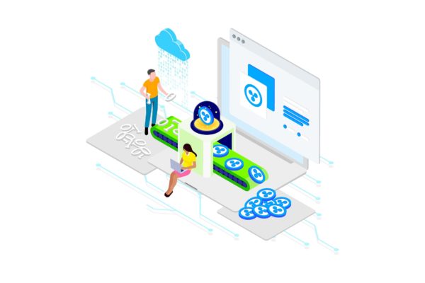 区块链加密技术主题等距概念插画精选v1 Encrypt Data on Blockchain Isometric 1 – TU