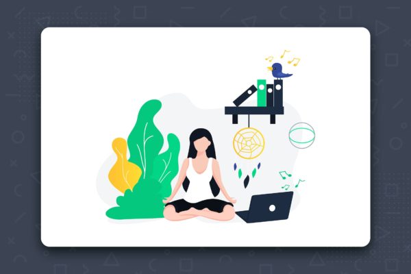 静坐冥想场景扁平设计风格矢量插画设计精选 Enjoy the moments flat vector illustration concept