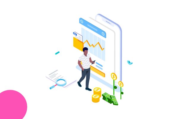 财务成本管理金融业务场景等距概念插画精选v4 Track Financial Costs Isometric Illustration – FV