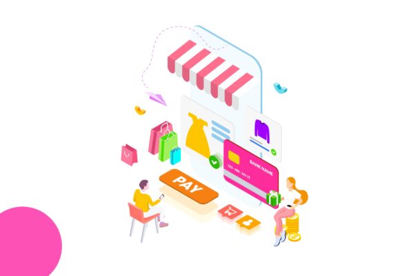 在线支付金融业务场景等距概念插画精选v1 Online Payment by Finance Isometric – FV