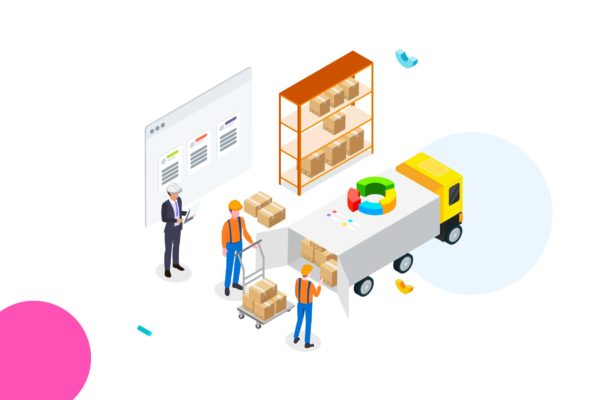 货物管理金融业务场景等距概念插画精选v1 Goods Management by Finance Isometric – FV