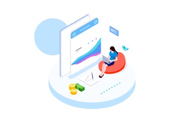 财务成本管理金融业务场景等距概念插画精选v3 Track Financial Costs Isometric Illustration – FV