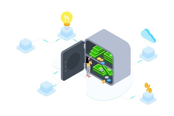 区块链金融印花存款概念插画精选素材v3 Saving Money on Blockchain Isometric  3 – TU
