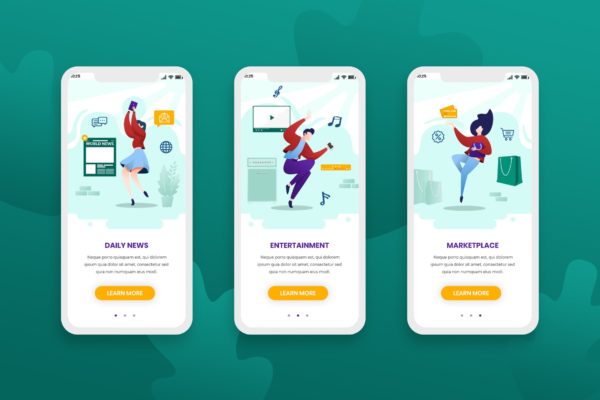 时尚生活概念插画精选APP应用启动页设计模板 Onboarding Screens Mobile App