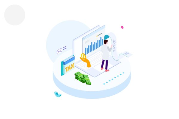 纳税金融业务场景等距概念插画精选v1 Pay Tax of Finance Isometric Illustration – FV