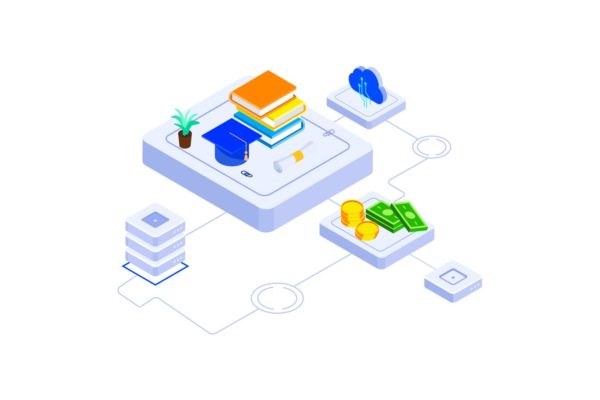 教育基金区块链平台等距概念插画精选v1 Education Fund Blockchain Platform Isometric – FV