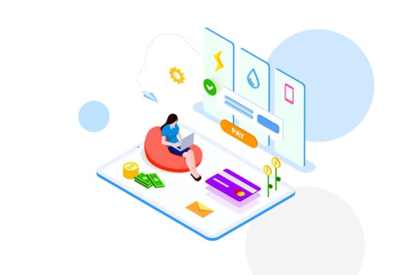 支付交易金融业务场景等距概念插画精选v2 Pay Money of Finance Isometric Illustration – FV