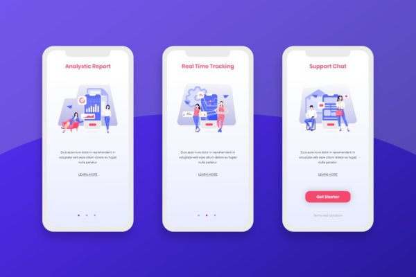 数据跟踪分析应用APP启动页设计模板 Onboarding Screens Mobile App