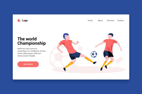 足球运动主题网站落地页设计插画素材 Football Players flat web template Landing Page