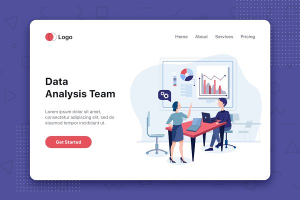 数据统计分析主题网站首页设计概念插画精选 Data Analysis Team flat concept for Landing page
