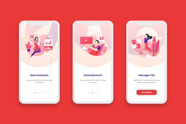 信息科技场景插画企业级APP应用启动页设计模板 Onboarding Screens Mobile App