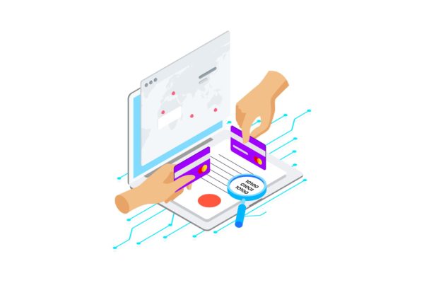 区块链技术智能合约概念插画精选素材v8 Smart Contract on Blockchain Isometric  8 – TU