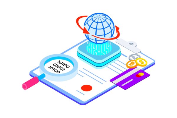 区块链技术智能合约概念插画精选素材v6 Smart Contract on Blockchain Isometric  6 – TU