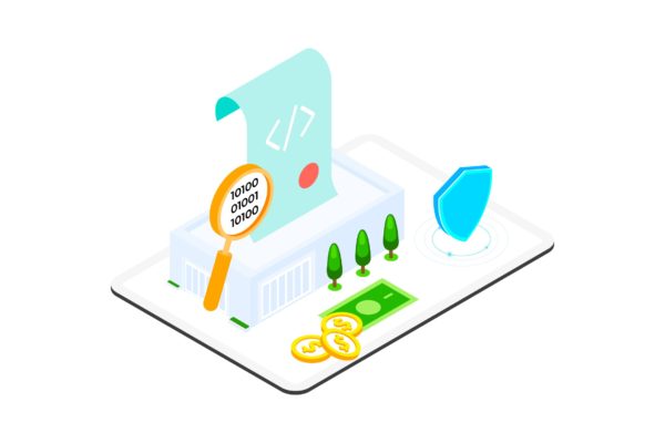 区块链技术智能合约概念插画精选素材v3 Smart Contract on Blockchain Isometric  3 – TU