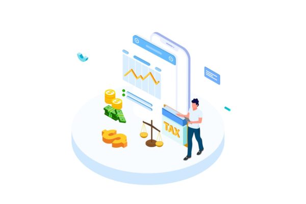 纳税金融业务场景等距概念插画精选v3 Pay Tax of Finance Isometric Illustration – FV