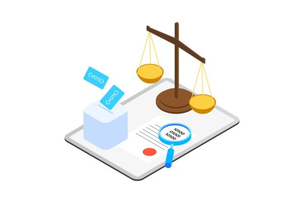 区块链技术智能合约概念插画精选素材v11 Smart Contract on Blockchain Isometric  11 – TU