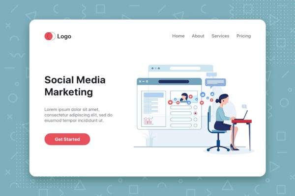 社交营销主题网站首页设计概念插画精选 Social media marketing concept with characters.