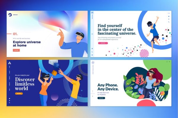 VR虚拟现实主题网站设计概念插画精选v2 Web design templates of virtual reality