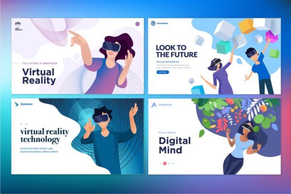 VR虚拟现实主题网站设计概念插画精选v4 Web design templates of virtual reality