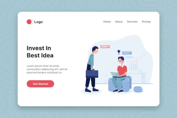 融资洽谈主题网站首页设计概念插画精选 Invest in best idea landing page website template